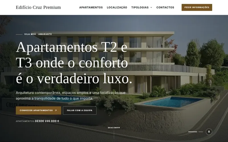 Página inicial do website Edifício Cruz Premium